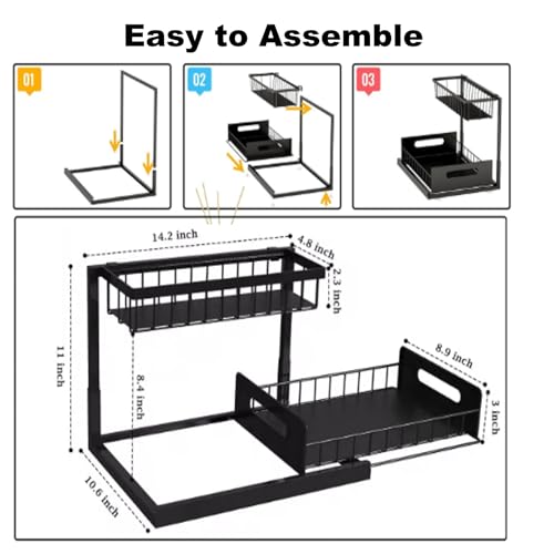 2 Tier Under Sink Organizer, Storage for Kitchen Bathroom,Pull Out Cabinet Organizer Slide Out Sink Shelf Cabinet Storage Shelves (Black, 1 Pack)