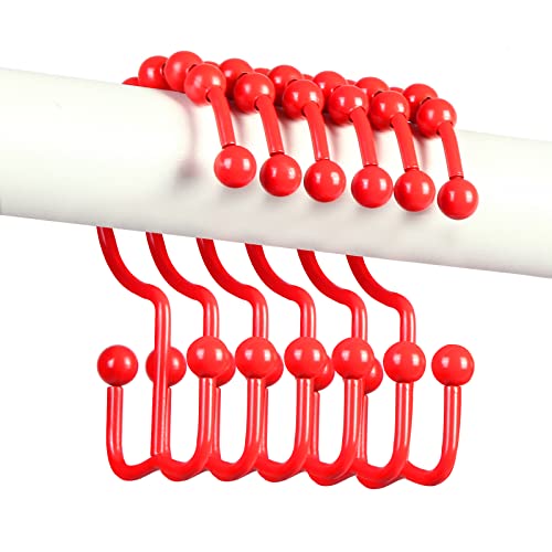 Shower Curtain Hooks,304 Stainless Steel Shower Rings for Bathroom,Double Glide Shower Hooks for Bathroom Shower Curtain Rods Curtains,Set of 12 Hooks,Red（Shower Curtain Hooks Style A ） - color: Red（shower Curtain Hooks Style a ）