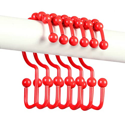Shower Curtain Hooks,304 Stainless Steel Shower Rings for Bathroom,Double Glide Shower Hooks for Bathroom Shower Curtain Rods Curtains,Set of 12 Hooks,Red（Shower Curtain Hooks Style A ） - color: Red（shower Curtain Hooks Style a ）