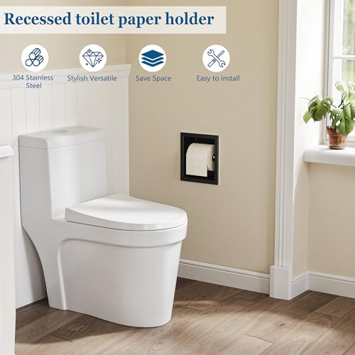 Neodrain Matte Black Recessed Toilet Paper Holder,for Standard/Mega Roll | 304 Stainless Steel,Built-in Wall Toilet Paper Holder ,Stylish Mega Roll Tissue Dispenser for Bathroom, RV - color: Matte Black
