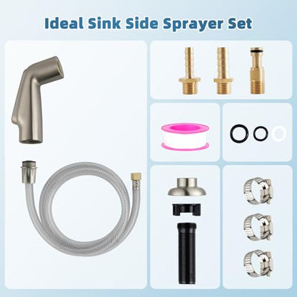 Universal Kitchen Sink Spray Attachment/Hose/Holder Set, Brushed Nickel | NSF/ANSI/CAN 372 Certified, Compatible with Moen/Delta Faucet, Kitchen Side Sprayer, Kitchen Sink Faucet Sprayer Replacement - color: Brushed Nickel, style: Sprayer Head/Hose/Holder