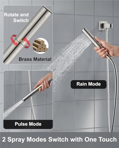 Aolemi Shower System with Rain Head and Handheld,12-Inch,Brushed Nickel | High-Pressure Shower Faucet Set with Dual-Function Handheld,Rough-In Valve,1.8 GPM,Wall-Mount Trim Kit - color: Brushed Nickel, size: 12 Inch