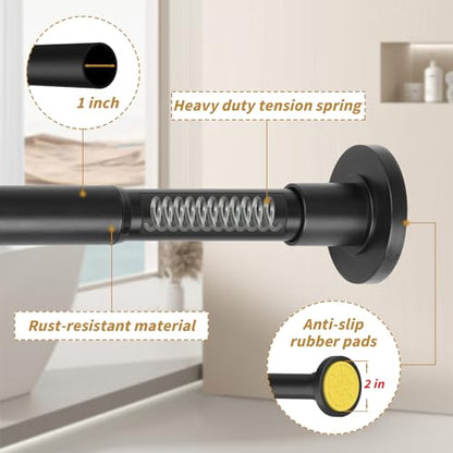 Thestoa Black Tension Shower Curtain Rod, 30-56 Inches with Holders | Includes adhesive holders, rustproof stainless steel, no-drilling spring tension for bathroom, closet & window - color: Black, size: 30"-56"
