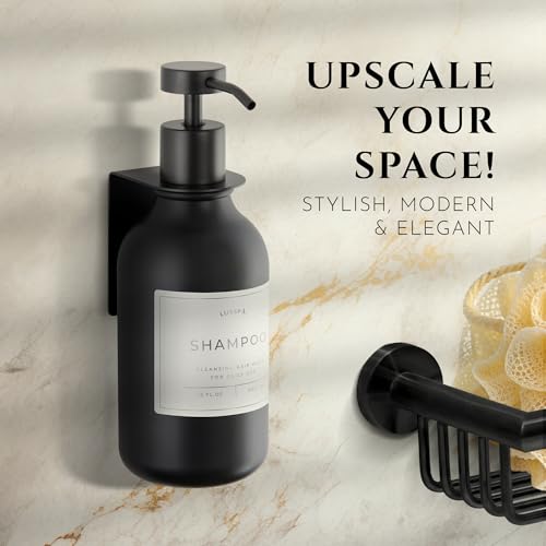Shower Shampoo Dispenser Wall Mounted – Refillable 16.9 oz Black Bottle with Stainless Steel Pump & No-Drill Adhesive Holder – Soap Dispenser for Bathroom (1 X Black) - color: 1 X Black
