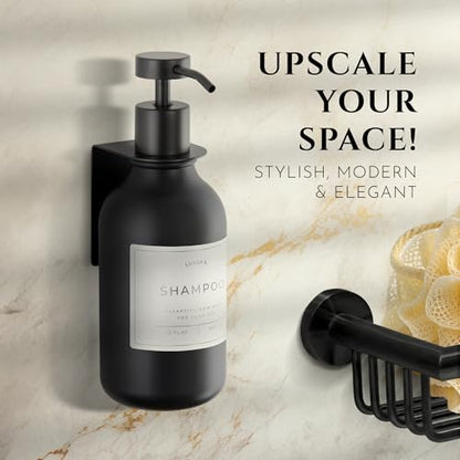 Shower Shampoo Dispenser Wall Mounted – Refillable 16.9 oz Black Bottle with Stainless Steel Pump & No-Drill Adhesive Holder – Soap Dispenser for Bathroom (1 X Black) - color: 1 X Black