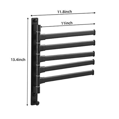 Swivel Hand Towel Bar Bathroom Swing Hanger Towel Rack Holder Matte Black Finish, Wall Mounted, 5-Arm - size: 5-Arm