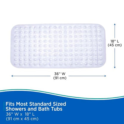 Kenney KN67260 Extra Long Vinyl Bubble Bath Mat, Shower Mat, Tub Mat with Suction Cups and Drain Holes for Use Inside the Bathroom Shower, 36" L x 18" W, Clear - color: Clear, size: 36" x 18" (Rectangular)