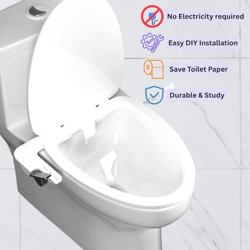 Ultra-Thin Bidet Attachment for Toilet with Non-Electric Self-Cleaning Water Pressure Adjustable Dual Nozzles for Rear & Front Wash, Easy Installation – Fits Most Toilets