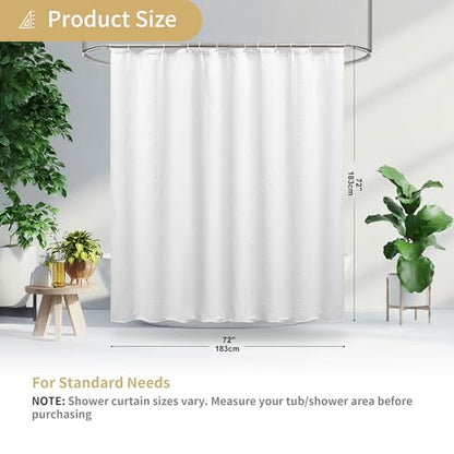 White Shower Curtain Boho, Textured Shower Curtain Cotton Blend Waffle Weave Stripe Fabric Shower Curtains for Bathroom, Hotel, Washable, 72 x 72 - color: White, size: 72"W x 72"L (Pack of 1)