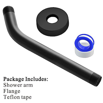 Voolan Shower Arm with Flange and Teflon Tape, Extension Shower Head Arm for Bathroom Fixed Shower Head, Solid Stainless Steel, Wall Mounted (10 Inch,Black) - color: Black, style: 10 Inch