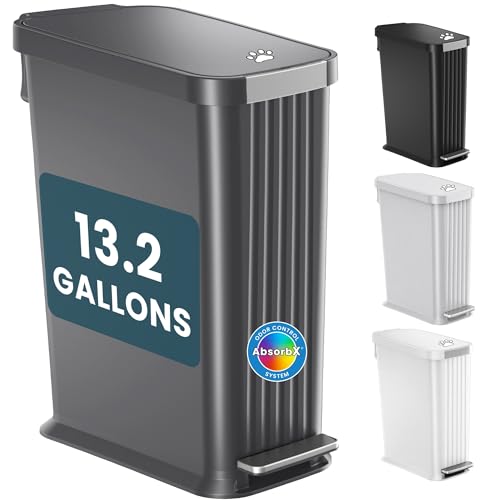 iTouchless 13.2 Gallon / 50 Liter Dog Poop Trash Can with Lid & AbsorbX Odor Filter, Indoor & Outdoor Rust-Proof Pet Waste Bin, Soft-Close Step Pedal, Large Capacity Recycle Bin, Matte Gray - color: Warm Gray
