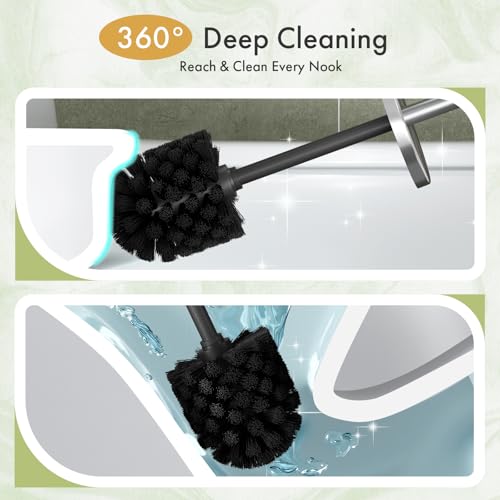 Toilet Bowl Brush and Holder Set 3 Pack with 6 Extra Brush Heads (Silver) | Extra Long Handle with Splash Guard Cover, Tool-Free Installation, Bathroom Space-Saving, Cleaner Sets for Apartments, RV - color: Silvery