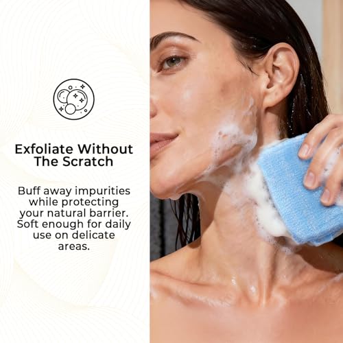 3D Wave Weave Japanese Exfoliating Washcloth, Deep Exfoliating Back Scrubber for Shower, Firm Body Scrub Towel, Korean Style, Ocean (Hard) - color: Navy Blue