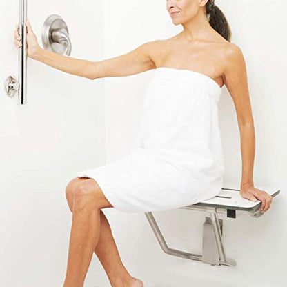 Seachrome Lift-Assist Shower Seat, Yoke-Style Bench, Wall Mount, 24" x 15", Solid White Phenolic - color: White, size: 24 inch