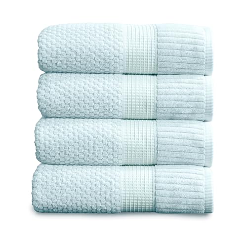NY Loft 100% Cotton 4-Pack Bath Towel Set | Seafoam | Oeko-TEX | Quick-Dry | Four 30" x 52" Bath Towels | Super Absorbent | Designer-Styled Texture - color: Seafoam, size: Bath Towel (4 Pack)