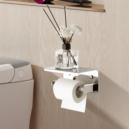 [SARIHOSY] Paper Holder with Shelf Toilet Paper Holder Wall Mount Stainless Steel Material Surface Waterproofing for Bathroom - color: Silver