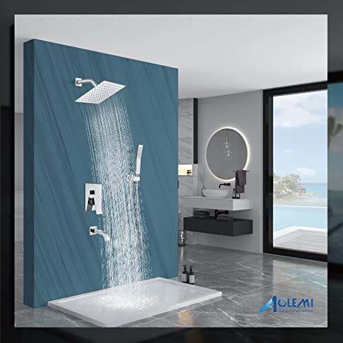 Aolemi Shower Faucet Set with Tub Filler Handheld 8" Head Polish Chrome | Shower Valve and Trim Kit,Handheld Spray,Tub Spout,Single Handle,SUS304,Bathroom Mixer for Remodeling - color: Chrome, size: 8 Inch Shower Head