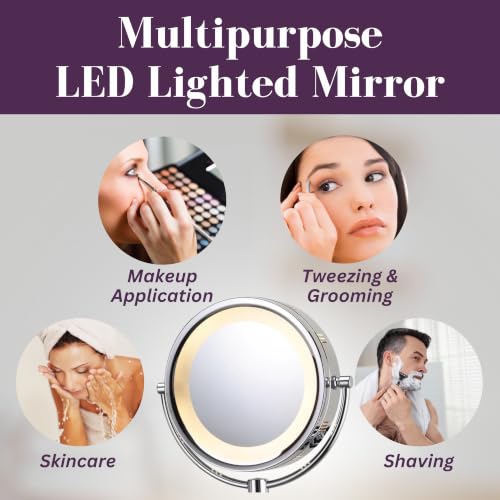 JERDON Hardwired Wall-Mount Makeup Mirror - 8X/1X - Chrome - HL88CLD | 8.5" Round Frame, 13.5" Wall Arm, LED Lighting, Direct Wire Installation - color: Chrome Direct Wire