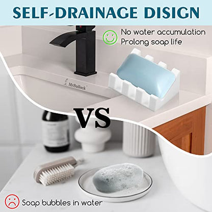Silicone Soap Dish Self Draining with Suction Cups (Black-White) | Waterfall drainage design drains fast to keep soap dry silicone soap saver with reusable suction cups for bathroom & kitchen - color: Black-white, size: 2