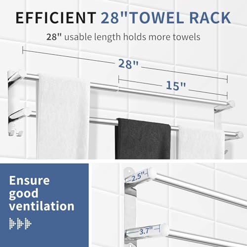 Stainless Steel Towel Bar, Adjustable Towel Racks for Bathroom | 28IN Adjustable Screw Mounting Towel Holder for Bathroom Wall, Tape Hook Bathroom Towel Rack,Towel Bar for Bathroom Wall - color: Natural Quality