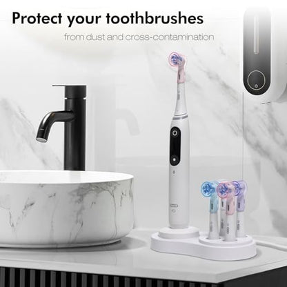 Toothbrush Head Covers & Toothbrush Holder for Oral B & iO Series, Multicolor and White - color: White & Transparent, Pink, Blue and Purple
