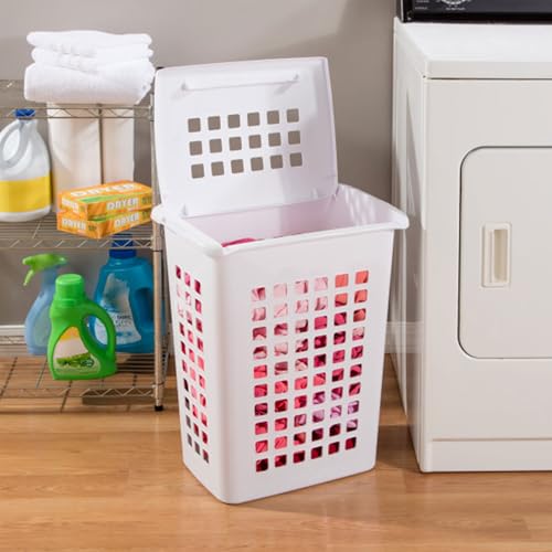 Sterilite Rectangular LiftTop Laundry Hamper with Lid, Handles to Easily Carry Clothes Between the Laundry Room and Bedroom, Plastic, White, 12-Pack - size: 12 Pack