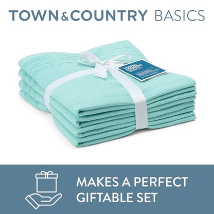 Town & Country Basics Waffle Cotton Washcloth Set, 4-Pack 13x13, Mint Blue - color: Mint Blue