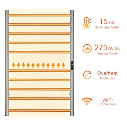 Electric Towel Rack with Voice Control for Alexa & Google Home,TUYA-Wall-Mounted Bathroom Heating Towel Warmer,Stainless Steel Material,31.5x20.08x4.41in,Plug-in,Brushed,10 Bars - color: Brushed With Wifi, size: 10 Bar