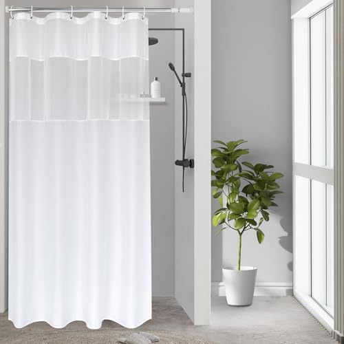 UFRIDAY Small Size 36x72 Inch Shower Curtain with Thin Mesh, Durable Fabric Bathroom Curtain with Hooks, Water Repellent,White - color: White, size: 36"W x 72"L (Pack of 1)