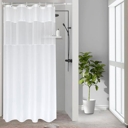 UFRIDAY Small Size 36x72 Inch Shower Curtain with Thin Mesh, Durable Fabric Bathroom Curtain with Hooks, Water Repellent,White - color: White, size: 36"W x 72"L (Pack of 1)