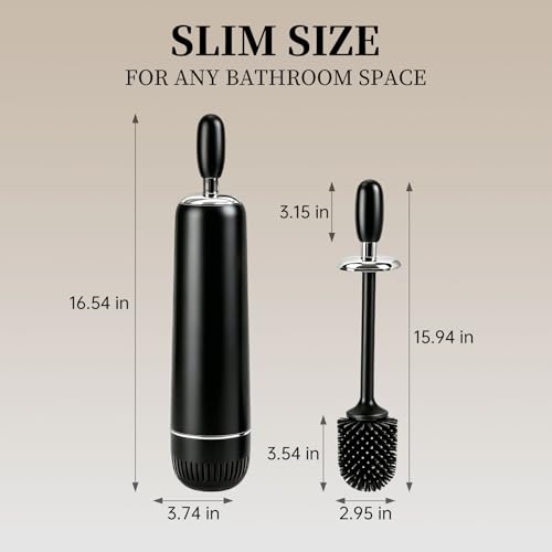 Toilet Brush and Holder Set,Luxury Toilet Brush & Sleek Stand, High-End Modern Silicone Toilet Brush Set, Non-Scratch Hygienic, Odor-Free Design - Easy to Clean (Matte Black + Silver, B),Father's Day - color: Matte Black + Silver