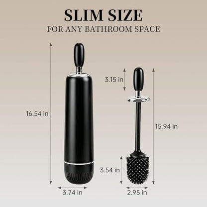 Toilet Brush and Holder Set,Luxury Toilet Brush & Sleek Stand, High-End Modern Silicone Toilet Brush Set, Non-Scratch Hygienic, Odor-Free Design - Easy to Clean (Matte Black + Silver, B),Father's Day - color: Matte Black + Silver