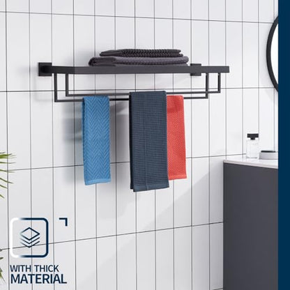 KOKOSIRI Black Towel Rack 32'' Bathroom Towel Shelf with Double Towel Bars SUS304 Matte Black Stainless Steel Wall Mounted, B6003BK-L32 - color: Matte Black, size: 32-Inch