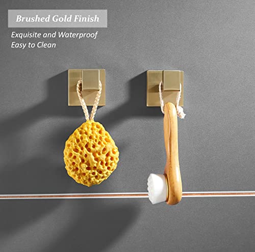 SHUNLI Brushed Gold Towel Hooks for Bathroom, 4 PCS Wall Hook Coat Robe Hook Towel Holder, Heavy Duty Bath Hook Modern Square, SUS304 Stainless Steel - color: Brushed Gold