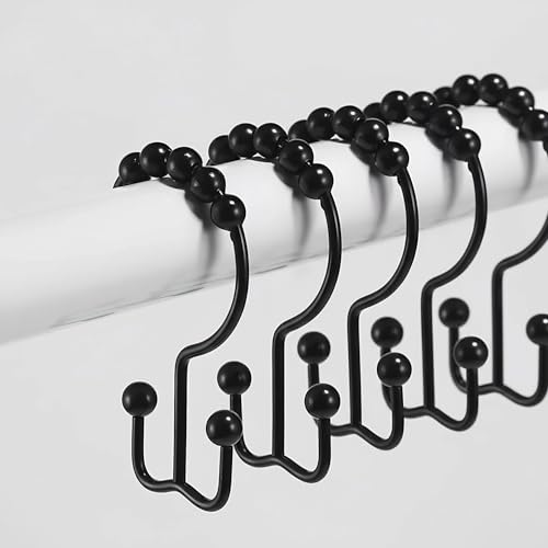 12Pcs Shower Curtain Hooks Rings, Rust Resistant Metal Double Glide Shower Hooks Rings for Bathroom Shower Rods Curtains - color: Gold