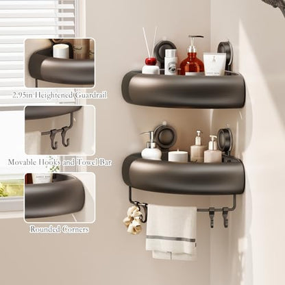 CICUFY Shower Caddy Suction Cup, 1 Pack No Drilling Corner Shower Shelves, Rust Proof Bathroom Storage Organizer, Shower Corner Caddy with Removable Hooks and Towel Bar, Triangle, Grey - style: Triangle Gray (1 Pack )