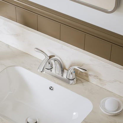 Chrome 4 Inch 2 Handle Centerset 2 or 3 Holes Bathroom Faucet, Vanity Sink Faucet with Copper Pop Up Drain and Water Supply Lines, BF008-5-C - color: Chrome, style: 1 Pack