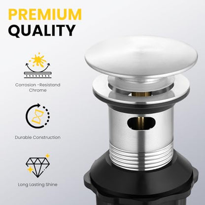 Pop up Bathroom Sink Drain with Overflow, Removable Stainless Steel Hair Catcher, Fits 1.5-1.75", Brushed Nickel Stainless Steel Bathroom Sink Stopper for Vanity Vessel Sink Drain Stopper - color: Brushed Nickel, style: Big Popup Cap