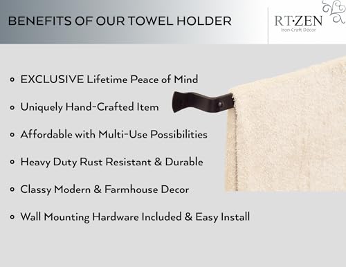 Farmhouse Bathroom Towel Holder Wall Mount, Matte Black Decoration | Wrought Iron Metal Towel Bar Rod, Handmade Home Decor Kitchen Hanger Organizer (26'' - Fits 24 Inch Towels) - size: Large, style: Hammer-Nail