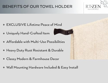 Farmhouse Bathroom Towel Holder Wall Mount, Matte Black Decoration | Wrought Iron Metal Towel Bar Rod, Handmade Home Decor Kitchen Hanger Organizer (26'' - Fits 24 Inch Towels) - size: Large, style: Hammer-Nail