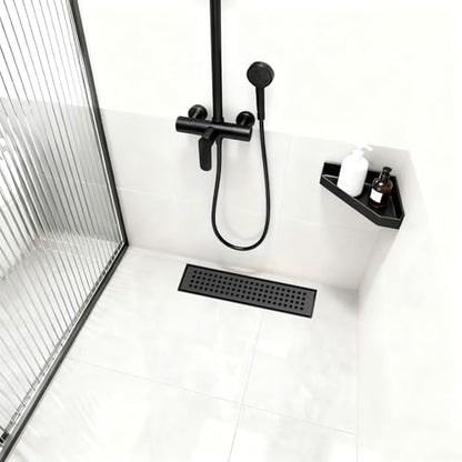 Linear Shower Drain - 12 Inch Matte Black, with Grate Removable | AISI 304 Stainless Steel Shower Drain with Adjustable Feet, Hair Catcher, Rectangle Shower Floor Drain Fits Bathroom, Balcony - color: Matte Black, size: 12 Inch