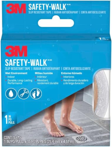 3M Safety-Walk Slip Resistant Tape, 1 in x 15 ft, Anti Slip Clear, Ideal for Slippery & Wet Conditions, Self-Adhesive Backing, Quick & Easy Application, Long-Lasting (220C-R1X180) (Pack of 12) - size: 1 Inch (Pack of 12)