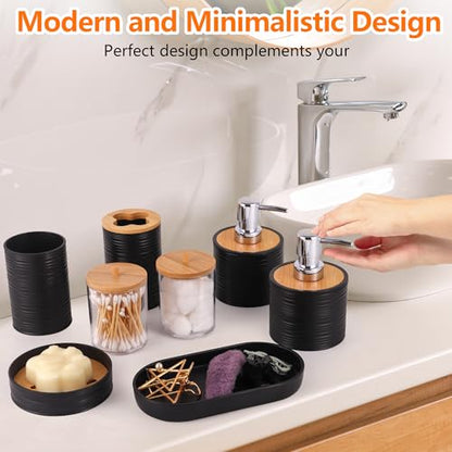 25 PCS Black Bathroom Accessories Set丨Shower Curtain Bathroom Accessory | All-in-One Kit with Shower Curtain,rug,Trash Can,Toothbrush Holder,Toilet BrushSoap Dispenser,Toothbrush Cup,etc for Home - color: Black