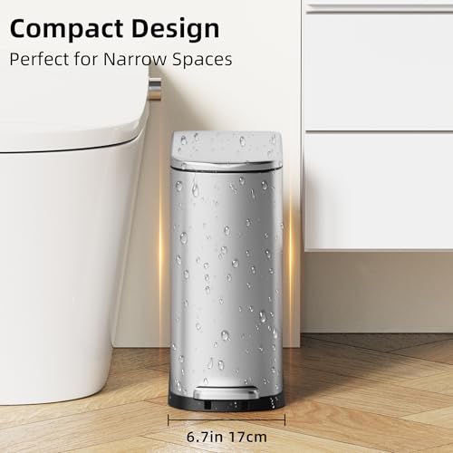 KSSKSS 2.6 Gallon/10L Slim Stainless Steel Bathroom Trash Can with Soft Close Lid, for Narrow Spaces,Bathroom, Bedroom (Silver) - color: Silver