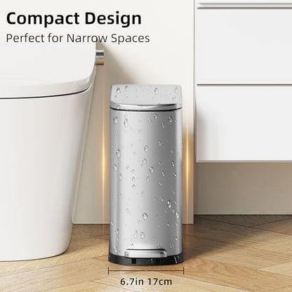 KSSKSS 2.6 Gallon/10L Slim Stainless Steel Bathroom Trash Can with Soft Close Lid, for Narrow Spaces,Bathroom, Bedroom (Silver) - color: Silver