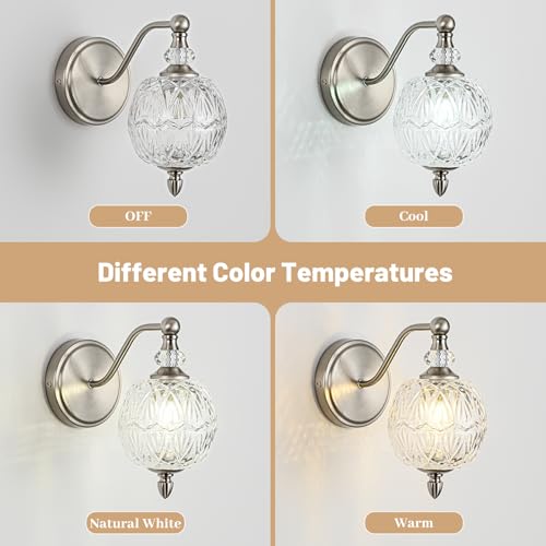 1 Piece Brushed Nickel Wall Sconce, 1-Light Mid Century Modern Brushed Nickel Finish Wall Sconce with Globe Glass Shade, Modern Light for Bathroom, Bedroom, Living Room,Powder Room - color: Brushed Nickel, size: 1 Light