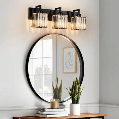Modern Bathroom Vanity Light 3-Lights Plating Black Vanity Light Crystal Wall Light Bathroom Light Fixtures - color: Plating Black Crooked, size: 3-light