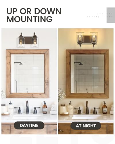 zeyu Oil Rubbed Bronze Bathroom Light Fixtures, 2-Light Bath Vanity Light, 12.5 Inch Farmhouse Wall Sconces with Clear Glass Shade, ZSL72B-2W ORB - color: Oil-Rubbed Bronze, size: 2-Light