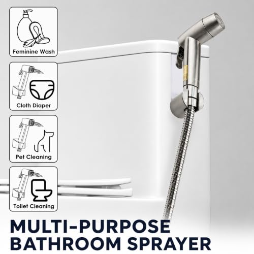 Handheld Bidet Sprayer for Toilet, Dual Spray Modes with Lockable Push Button, High Pressure Bathroom Sprayer, No-Drill Toilet Tank Mount, Stainless Steel Hose Set, Black Finish, Niken Color - color: Brushed Niken