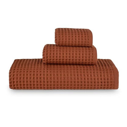 Waffle Bath Sheet Set, 100% Turkish Cotton, Includes 1 Bath Sheet, 1 Hand Towel, 2 Face Towels - color: Terra, size: Bath Sheet Set (4 Pieces)